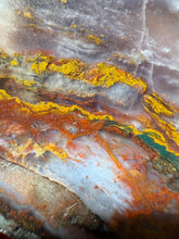 Load image into Gallery viewer, PREMIUM DISPLAY or LAPIDARY SLAB • Moroccan “Dream Landscape Jagate” (Purple, Teal, Red, Green, Red, Yellow &amp; Orange Moss Plume Agate + Jasper) Stone • Double Sided • High Atlas Mountains • Unpolished
