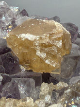 Load image into Gallery viewer, Golden Cubic Calcite on Amethyst Cluster | Maharashtra, India (Collector Specimen)
