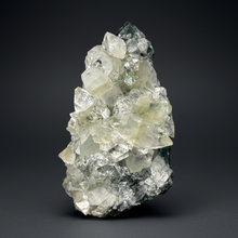 Load image into Gallery viewer, High-Grade Green Apophyllite on Black Chalcedony – Deccan Traps, Maharashtra, India (Collector Cabinet Specimen)
