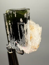 Load image into Gallery viewer, Dark Green Cap Stak Nala Tourmaline with Cleavelandite Flower – Haramosh Mountains, Pakistan | Thumbnail Specimen
