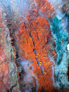PREMIUM DISPLAY or LAPIDARY SLAB • Moroccan “Dream Landscape Jagate” (Purple, Teal, Red, Green, Red, Yellow & Orange Moss Plume Agate + Jasper) Stone • Double Sided • High Atlas Mountains • Unpolished