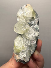 Load image into Gallery viewer, High-Grade Green Apophyllite with Pink Stilbite on Black Chalcedony – Deccan Traps, India
