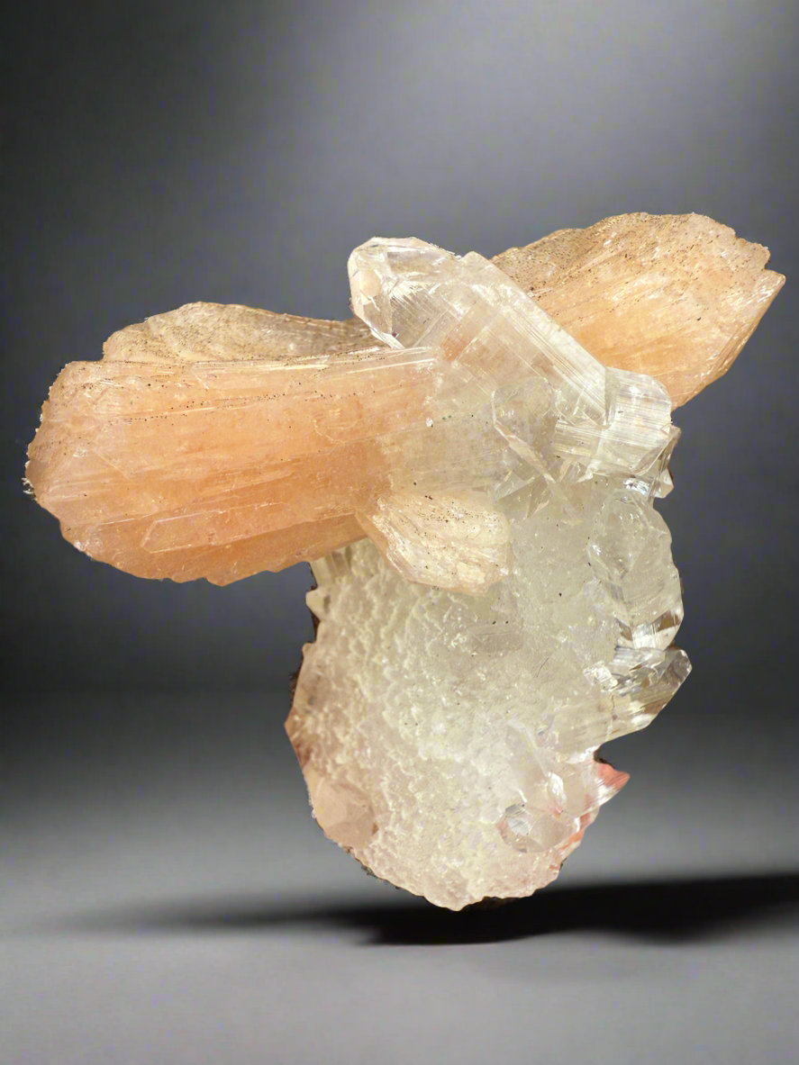 Clear Gem Apophyllite Encrusted Stalactite + Pink Stilbite Cluster • Maharashtra, India