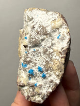 Load image into Gallery viewer, Rare Electric Blue Pentagonite on Druzy Matrix – Collector Mineral Specimen | India
