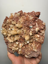 Load image into Gallery viewer, XLG Shiny Peach Stilbite and Mint Green Apophyllite on Druzy Red Heulandite – High-Grade Collector Mineral Specimen from India

