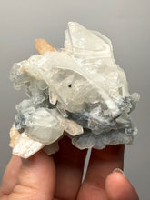 Load image into Gallery viewer, Pink Stilbite with Druzy Frosted Optical Calcite — India Zeolite Specimen
