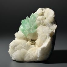 Load image into Gallery viewer, High-Grade Gemmy Green Apophyllite on White Stilbite &amp; Apophyllite | Deccan Traps, Maharashtra, India

