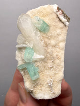 Load image into Gallery viewer, High-Grade Gemmy Green Apophyllite on White Stilbite  | Deccan Traps, Maharashtra, India
