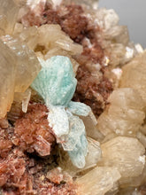 Load image into Gallery viewer, LG Shiny Peach Stilbite and Mint Green Apophyllite on Druzy Red Heulandite – High-Grade Collector Mineral Specimen from India
