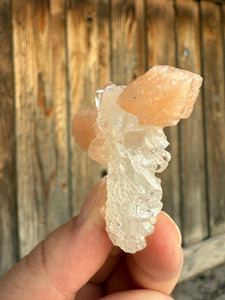 Clear Gem Apophyllite Encrusted Stalactite + Pink Stilbite Cluster • Maharashtra, India