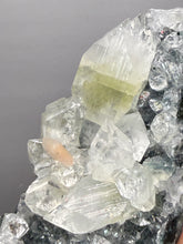 Load image into Gallery viewer, High-Grade Green Apophyllite with Pink Stilbite on Black Chalcedony – Deccan Traps, India
