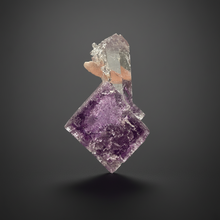 Load image into Gallery viewer, Rhodochrosite + Quartz on Purple Isometric Fluorite (Thumbnail Specimen) | Wutong Mine, China
