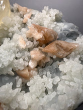 Load image into Gallery viewer, XXL Museum-Quality Golden Optical Calcite &amp; Red Heulandite Encrusted Pink Stilbite on Druzy Chalcedony | India | Mineral Display Showpiece Specimen
