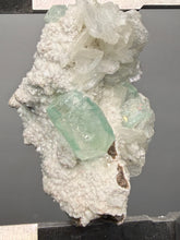 Load image into Gallery viewer, High-Grade Gemmy Green Apophyllite on White Stilbite  | Deccan Traps, Maharashtra, India
