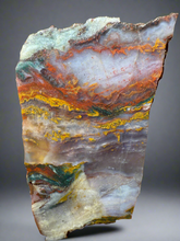 Load image into Gallery viewer, PREMIUM DISPLAY or LAPIDARY SLAB • Moroccan “Dream Landscape Jagate” (Purple, Teal, Red, Green, Red, Yellow &amp; Orange Moss Plume Agate + Jasper) Stone • Double Sided • High Atlas Mountains • Unpolished
