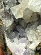 Load image into Gallery viewer, Druzy Lavender “Cactus” Amethyst + Diamond Calcite + Druzy Chalcedony Vug — Deccan Traps, Maharashtra, India
