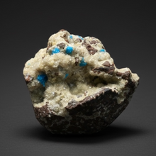 Load image into Gallery viewer, Rare Electric Blue Pentagonite on Druzy Matrix – Collector Mineral Specimen | India
