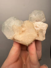 Load image into Gallery viewer, High-Grade Light Green Apophyllite on Pink Stilbite Zeolite | Indian Collector Mineral Specimen

