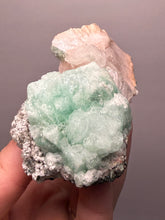 Load image into Gallery viewer, High-Grade Gemmy Green Apophyllite on White Stilbite  | Deccan Traps, Maharashtra, India
