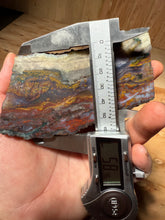 Load image into Gallery viewer, PREMIUM SELF STANDING DISPLAY or LAPIDARY SLAB • Moroccan “Dream Landscape Jagate” (Purple, Teal, Red, Green, Red, Yellow &amp; Orange Moss Plume Agate + Jasper) Stone End Cap • High Atlas Mountains • Unpolished
