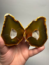 Load image into Gallery viewer, High-Grade Indonesian Sumatra Agate Pair – Vibrant Banded Chalcedony with Rich Color Zoning | Ethical Lapidary &amp; Collector Display Specimens
