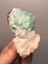 Load image into Gallery viewer, High-Grade Gemmy Green Apophyllite on White Stilbite  | Deccan Traps, Maharashtra, India
