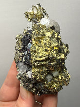 Load image into Gallery viewer, 3.8” New Find: Huanzala Mine Peru Sphalerite + Chalcopyrite + Apatite + Calcite + Quartz | Collector Display Specimen

