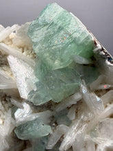 Load image into Gallery viewer, High-Grade Gemmy Green Apophyllite on White Stilbite  | Deccan Traps, Maharashtra, India

