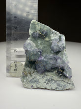 Load image into Gallery viewer, Bi-Color Purple &amp; Green Fluorite + Druzy Golden Pyrite on Druzy Silver Chalcedony • China
