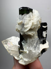 Load image into Gallery viewer, Dark Green Cap Stak Nala Tourmaline and Quartz with Flower Cleavelandite Matrix – Haramosh Mountains, Pakistan
