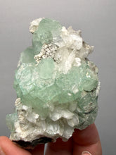 Load image into Gallery viewer, High-Grade Gemmy Green Apophyllite on White Stilbite  | Deccan Traps, Maharashtra, India
