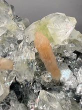 Load image into Gallery viewer, High-Grade Green Apophyllite with Pink Stilbite on Black Chalcedony – Deccan Traps, India
