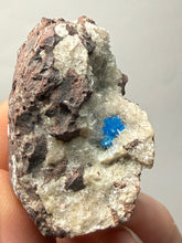 Load image into Gallery viewer, Rare Electric Blue Pentagonite on Druzy Matrix – Collector Mineral Specimen | India
