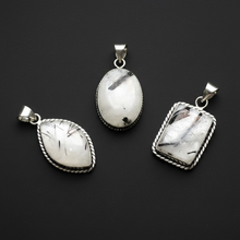 Load image into Gallery viewer, PENDANT | Black Rutile in Quartz | 925 Silver Plated
