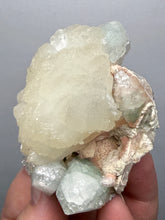 Load image into Gallery viewer, High-Grade Gemmy Green Apophyllite on White Stilbite  | Deccan Traps, Maharashtra, India
