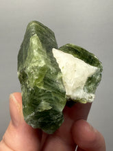 Load image into Gallery viewer, Electric Green Diopside on Quartz – Collector Mineral Specimen (Gilgit-Baltistan) Pakistan
