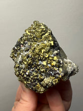 Load image into Gallery viewer, 3” New Find: Huanzala Mine Peru Sphalerite + Chalcopyrite + Apatite + Calcite + Quartz | Collector Display Specimen
