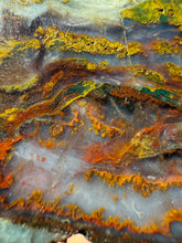 Load image into Gallery viewer, PREMIUM DISPLAY or LAPIDARY SLAB • Moroccan “Dream Landscape Jagate” (Purple, Teal, Red, Green, Red, Yellow &amp; Orange Moss Plume Agate + Jasper) Stone • Double Sided • High Atlas Mountains • Unpolished
