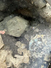 Load image into Gallery viewer, 3.7” Clear Apophyllite + Golden Calcite on Druzy Blue Chalcedony Stalactites— Deccan Traps, Maharashtra, India
