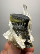 Load image into Gallery viewer, Self-healed Blue and Green Cap Stak Nala Tourmaline w Double Terminated Quartz on Cleavelandite Matrix – Haramosh Mountains, Pakistan
