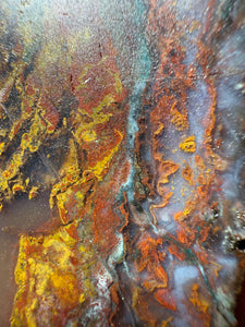 PREMIUM DISPLAY or LAPIDARY SLAB • Moroccan “Dream Landscape Jagate” (Purple, Teal, Red, Green, Red, Yellow & Orange Moss Plume Agate + Jasper) Stone • Double Sided • High Atlas Mountains • Unpolished