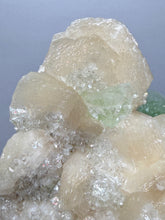 Load image into Gallery viewer, High-Grade Gemmy Green Apophyllite on White Stilbite  | Deccan Traps, Maharashtra, India
