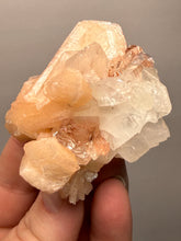 Load image into Gallery viewer, Gemmy Peach Stilbite Flower + Apophyllite on Red Heulandite — Maharashtra, India
