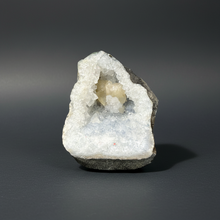 Load image into Gallery viewer, Golden Calcite on Blue Druzy Quartz — Deccan Traps, Maharashtra, India | Collector Display Specimen
