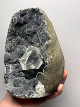 Load image into Gallery viewer, High-Grade Optical Calcite on Black Druzy Chalcedony Stalactites Zeolite| Maharashtra, India
