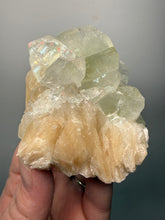 Load image into Gallery viewer, High-Grade Light Green Apophyllite on Pink Stilbite Zeolite | Indian Collector Mineral Specimen
