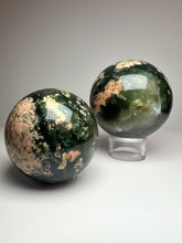 Load image into Gallery viewer, Pink Blossom Green Smoky Garden Quartz Sphere from Madagascar
