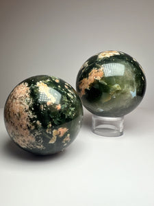 Pink Blossom Green Smoky Garden Quartz Sphere from Madagascar