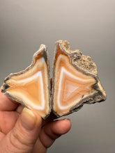 Load image into Gallery viewer, High-Grade Indonesian Sumatra Agate Pair – Vibrant Banded Chalcedony with Rich Color Zoning | Ethical Lapidary &amp; Collector Display Specimens
