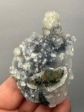 Load image into Gallery viewer, Druzy Apophyllite over Golden Calcite &amp; Black Chalcedony Stalactites | Deccan Traps, Maharashtra, India
